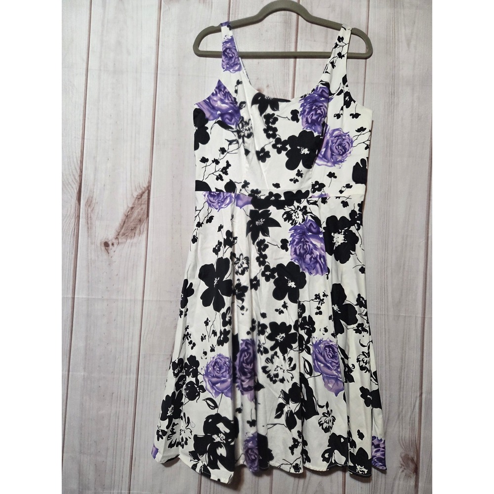 Bbonlinedress Women XL‎ Purple Rose Floral Fit and Flare Cotton Midi Dress White
